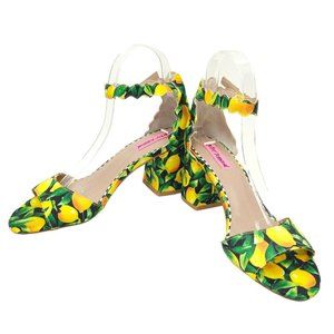 Lemon Print Block Heel Sandals